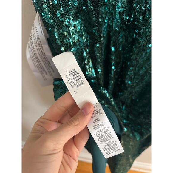 DRESS THE POPULATION Sloane Green Sequin Midi Dress Size Large - Picture 7 of 8